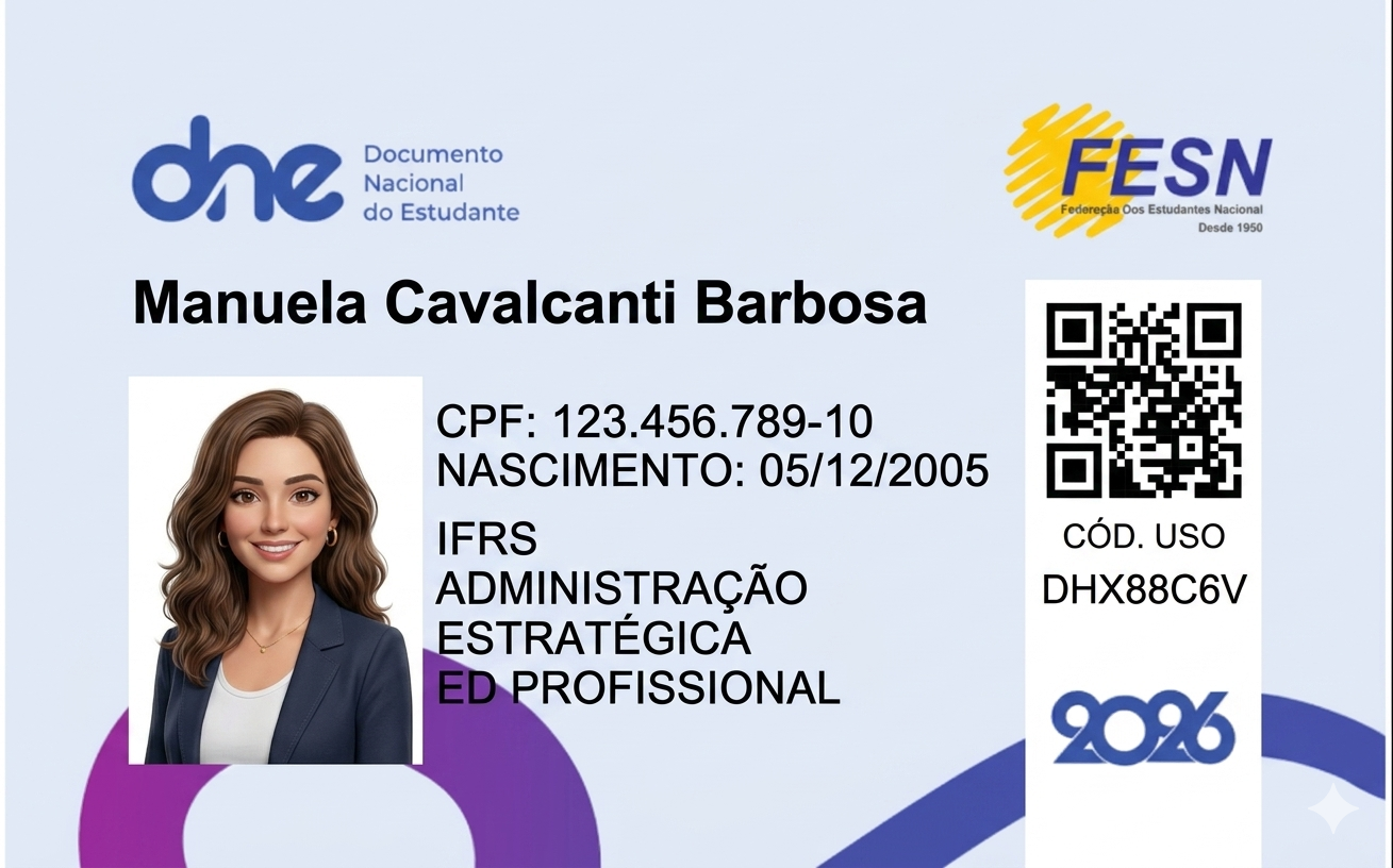Modelo da carteirinha de estudante DNE física